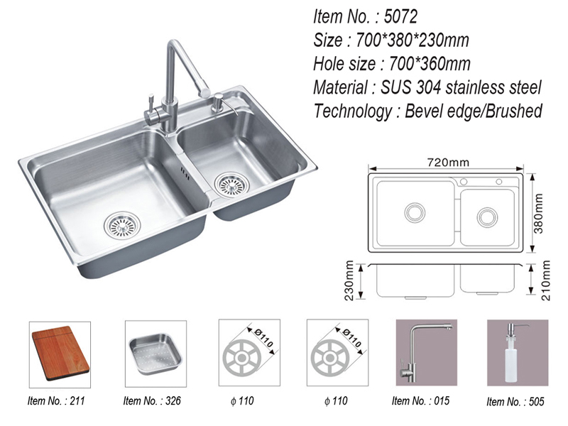 304 الفولاذ المقاوم للصدأ اليدوية مزدوجة بالوعة المطبخ غسل / غسل